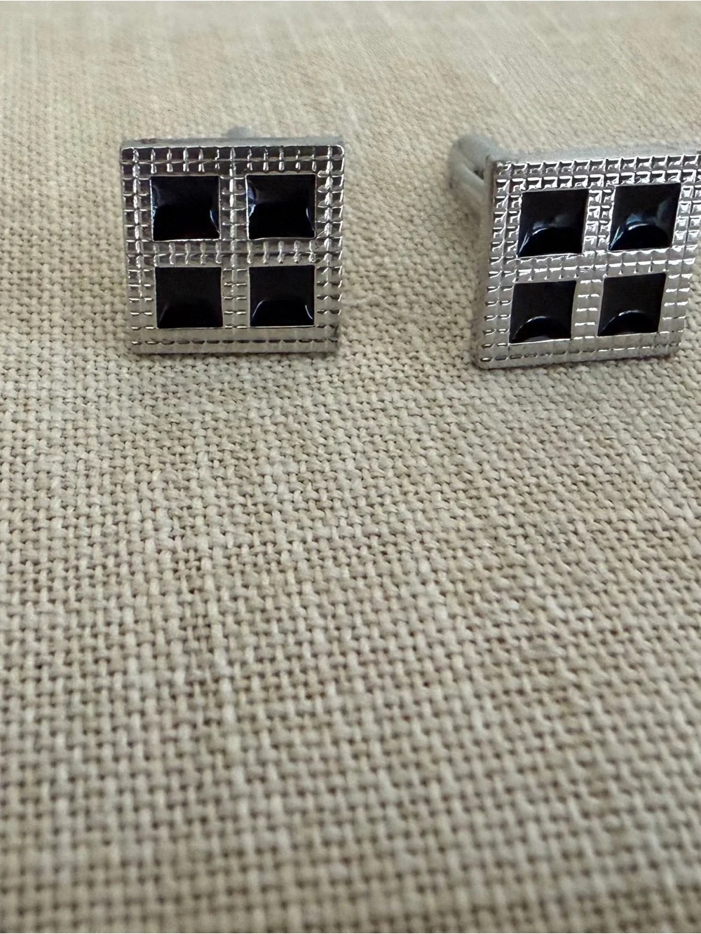 2 Sets of Silver and Black Cufflinks & Tie Bar  - Men's Accessory set